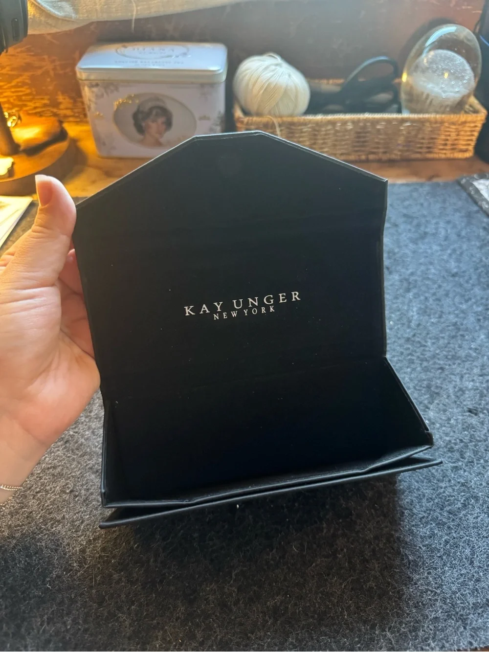 Kay Unger Black Eyeglass Case with White Logo